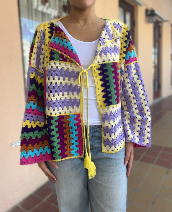 Colorful Print Crochet Top