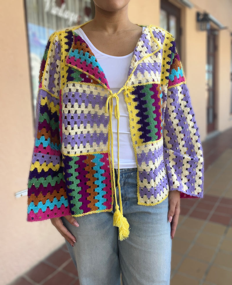 Colorful Print Crochet Top