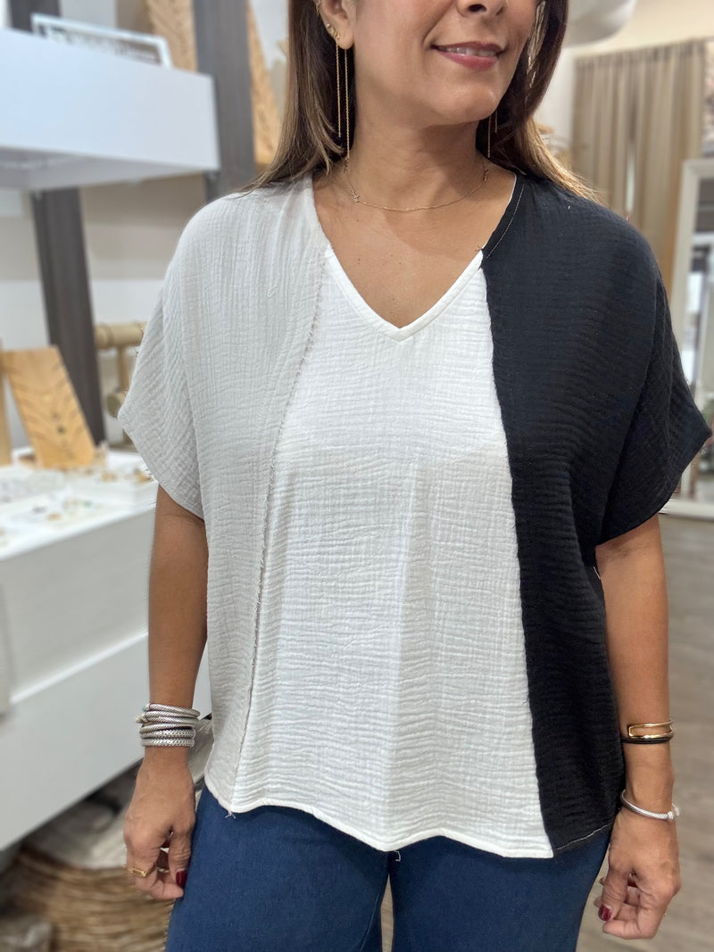 Tri-Color V-Neck Top