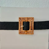 Handmade Bamboo Square Buckle Stretch Straw Belt