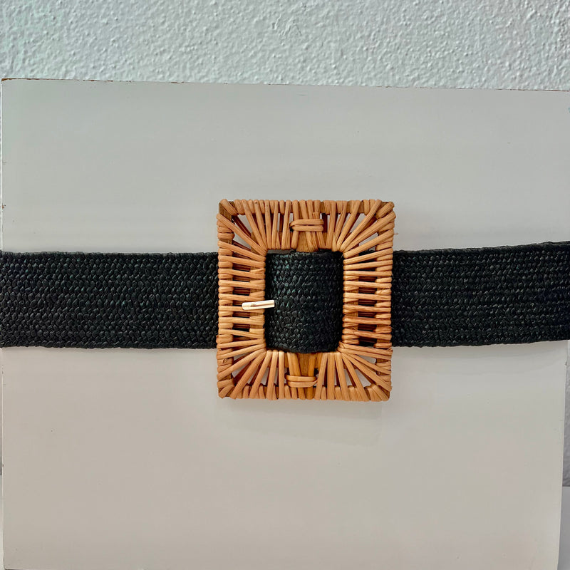 Handmade Bamboo Square Buckle Stretch Straw Belt
