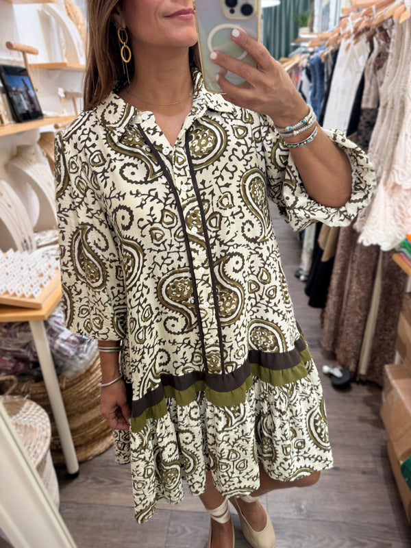 Olive Paisley Print Dress