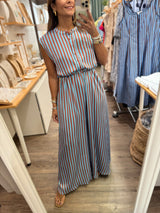 Blue/Brown Stripes Oversized Jumpsuit
