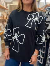 Black Textured Flowers Sweater