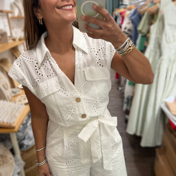 White Eyelet Jumpsuit