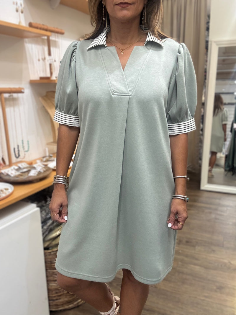 Sage Stripes Detail Dress