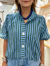 Blue & Green Elastic Hem Cardigan/Top