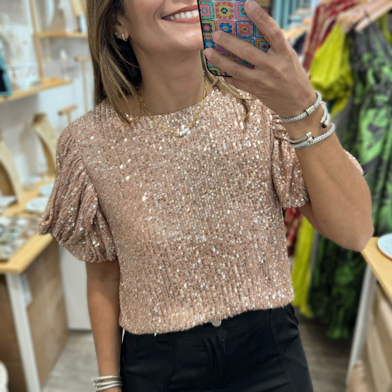 Champagne Sequin Top