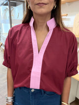 Merlot & Pink V-Neck Top