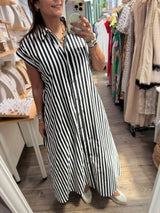 Black & White Stripes Button Down Dress