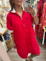 Red Front Zipper Dress