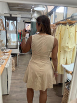Beige Contrast Stitch Dress