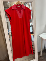 Red Neck Detail Dress
