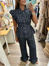 Navy Multi Dots Top & Pant Set