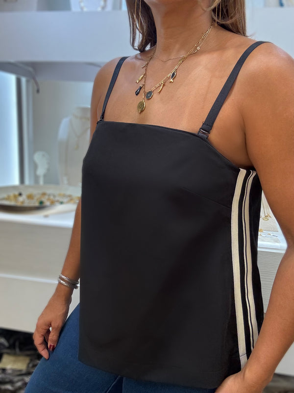 Black Side Stripes Back Detail Top