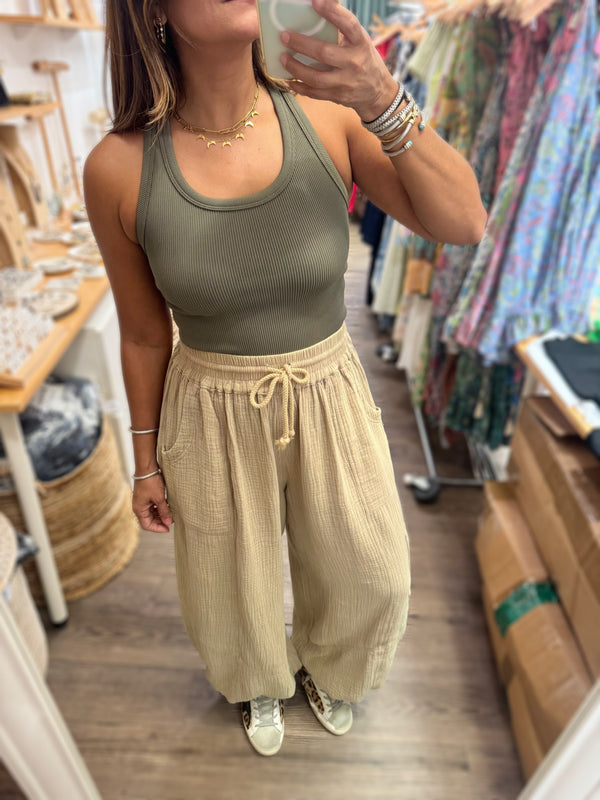 Camel Drawstring Waist & Ankles Pant