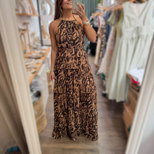 Leopard Print Halter Maxi Dress