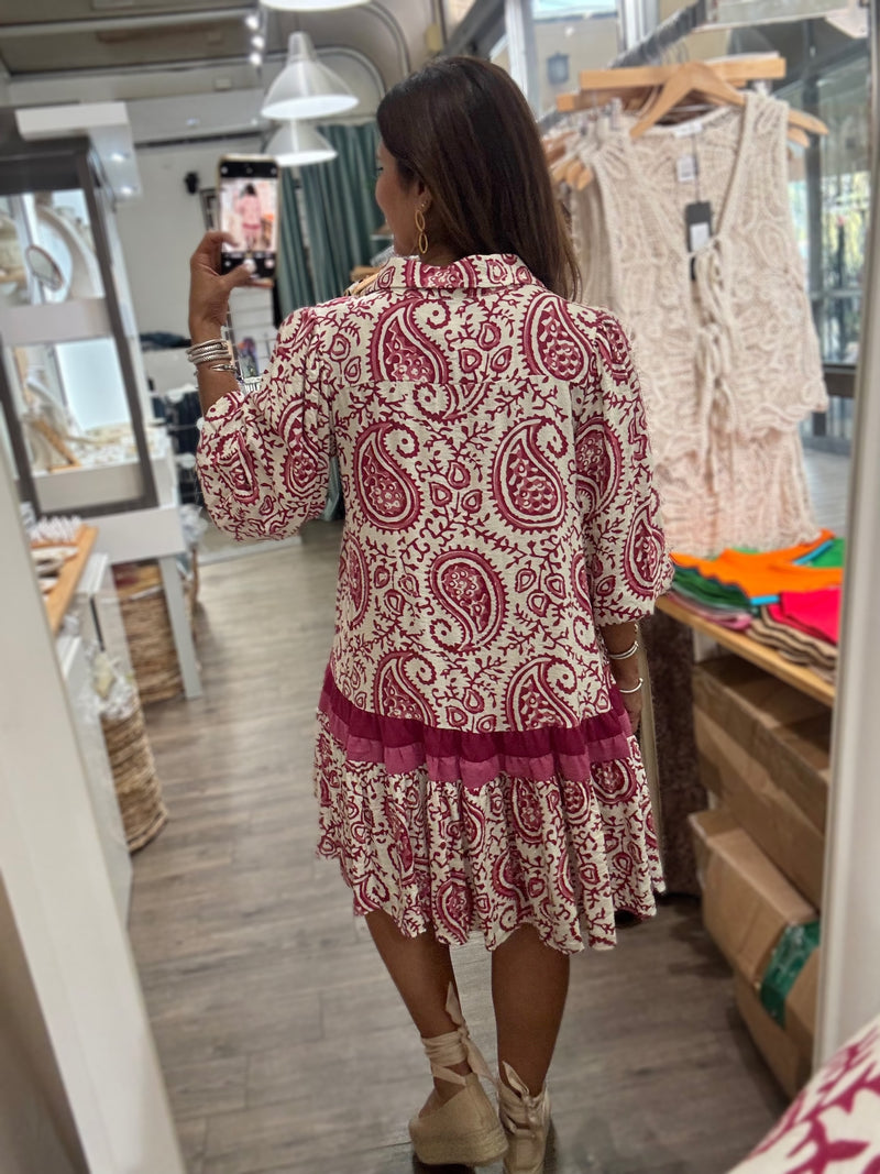 Wine Paisley Print Dress