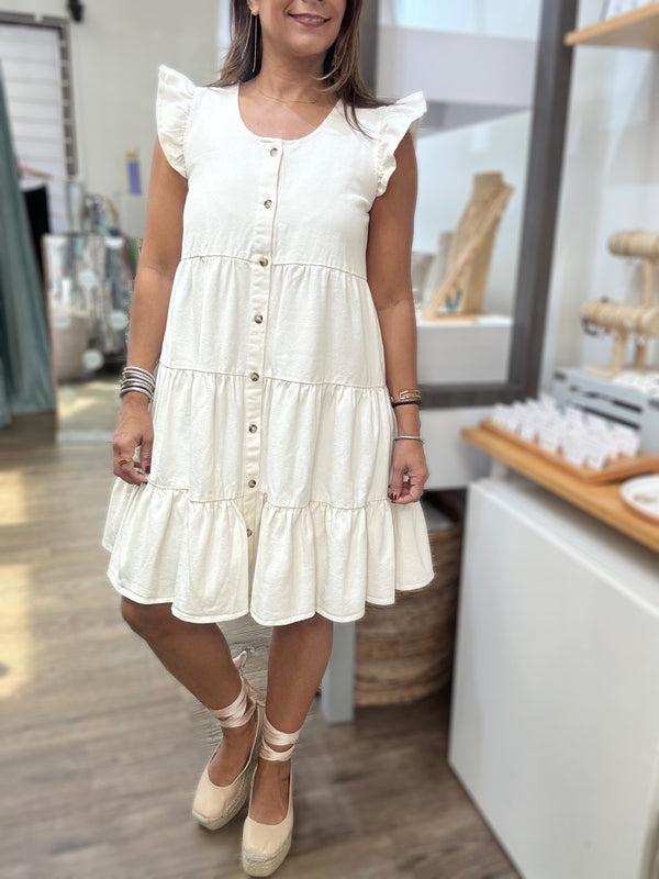 Ivory Tiered Denim Dress