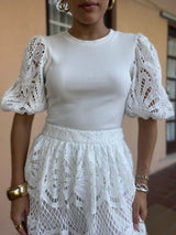 White Lace Sleeves Top