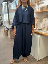 Navy Cold Shoulder Top & Harem Pants