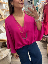 Magenta Cape V-Neck Top