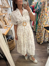 Sand Belted Kimono Sleeves Dress