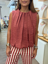 Rust Elastic Hem Top w/Pockets