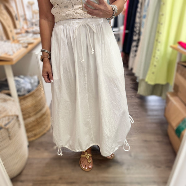 White Drawstring Maxi Skirt