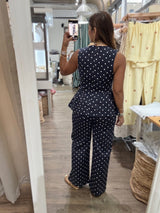 Navy Polka Dots Top & Pants Set