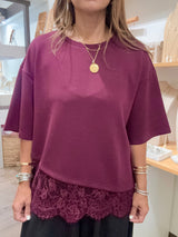 Merlot Lace Hem Top