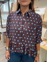 Brown Polka Dots Button Down Top