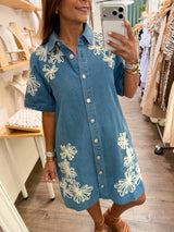 Denim Embroidered Detail Dress