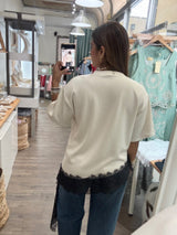 Beige & Black Lace Detail Top