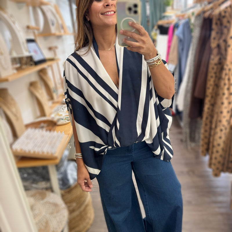 Navy Stripes Caftan Top