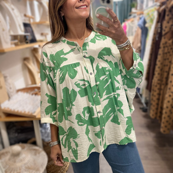 Green Print Dolman Sleeves Top