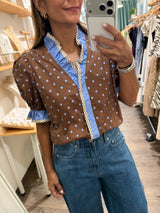 Brown & Blue Polka Dots Top