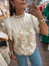Beige Embroidered Detail Top