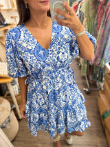 Blue Mix Drawstring Dress
