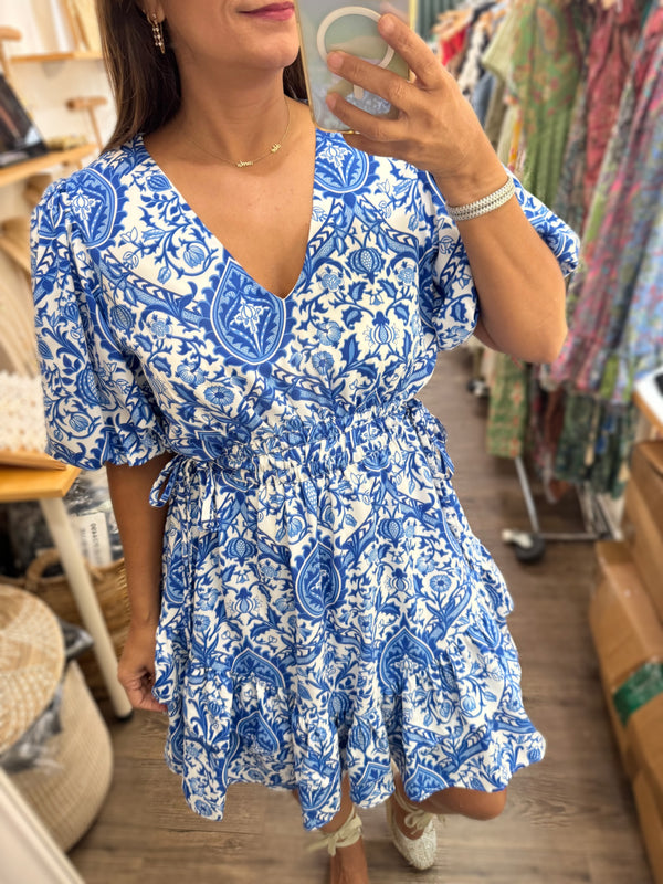 Blue Mix Drawstring Dress