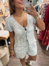 Light Blue Embroidered Top & Shorts Set
