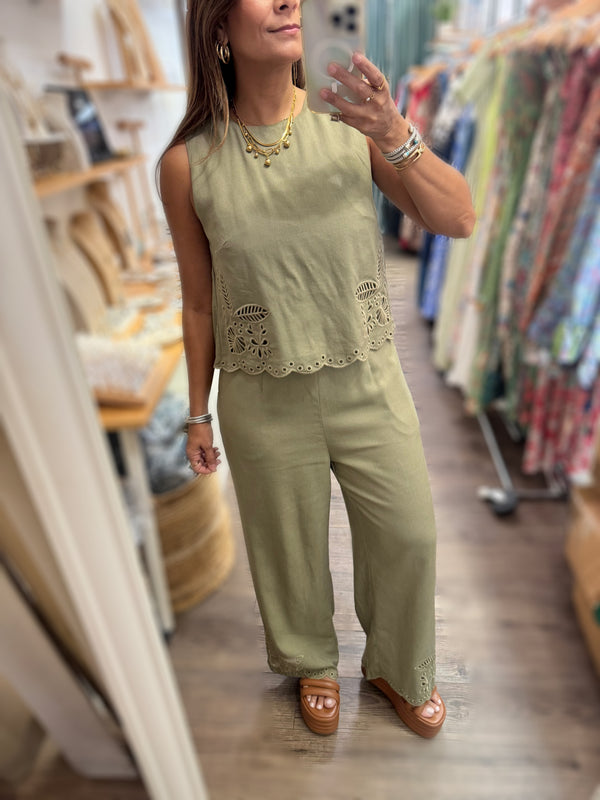Olive Scalloped Detail Jumpsuit