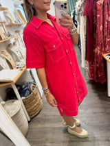 RE-STOCK•Red Contrast Stitch Dress