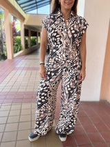 Printed Cinched Waist Jumpsuit