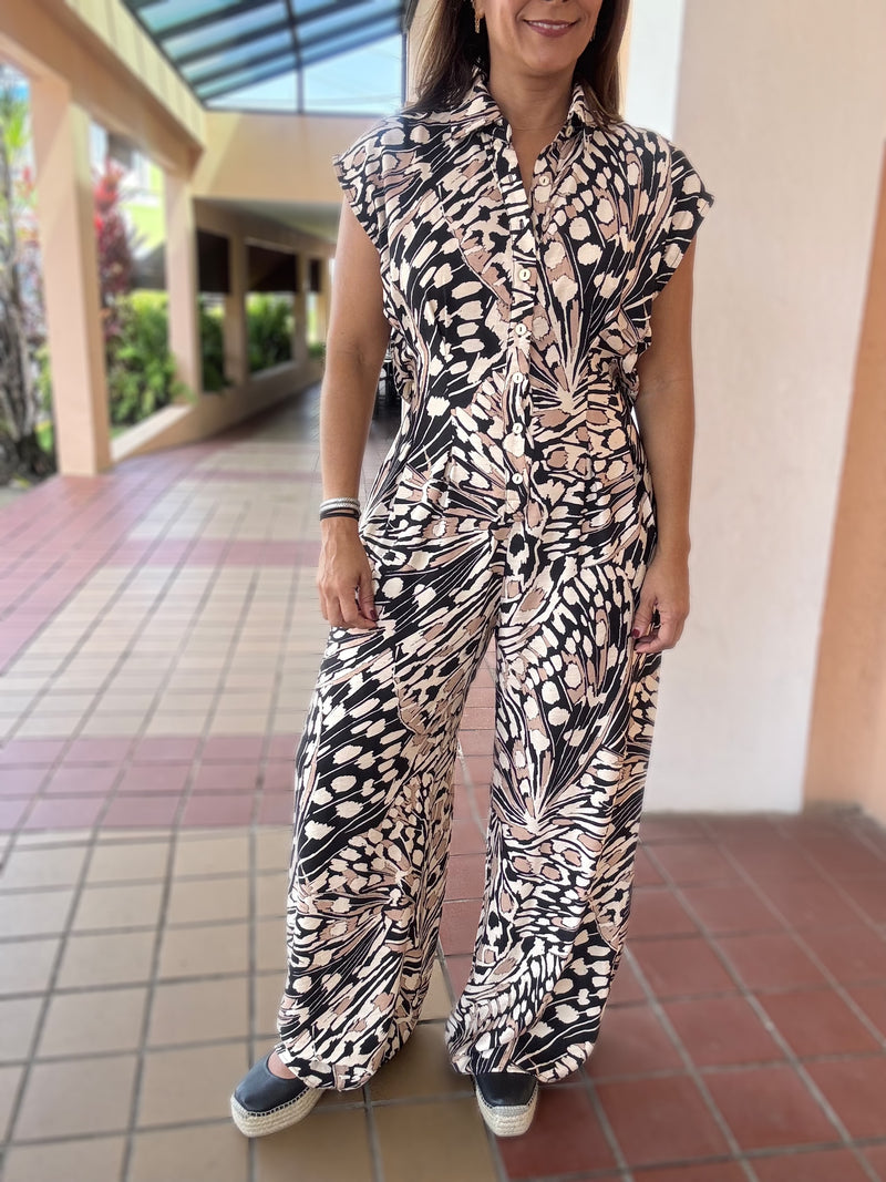 Printed Cinched Waist Jumpsuit