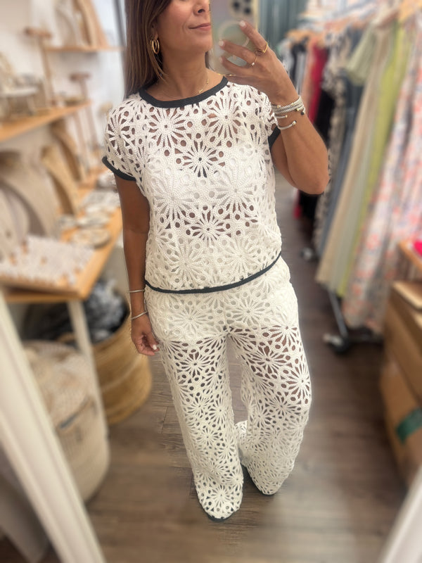 White Crochet Top & Pant Set