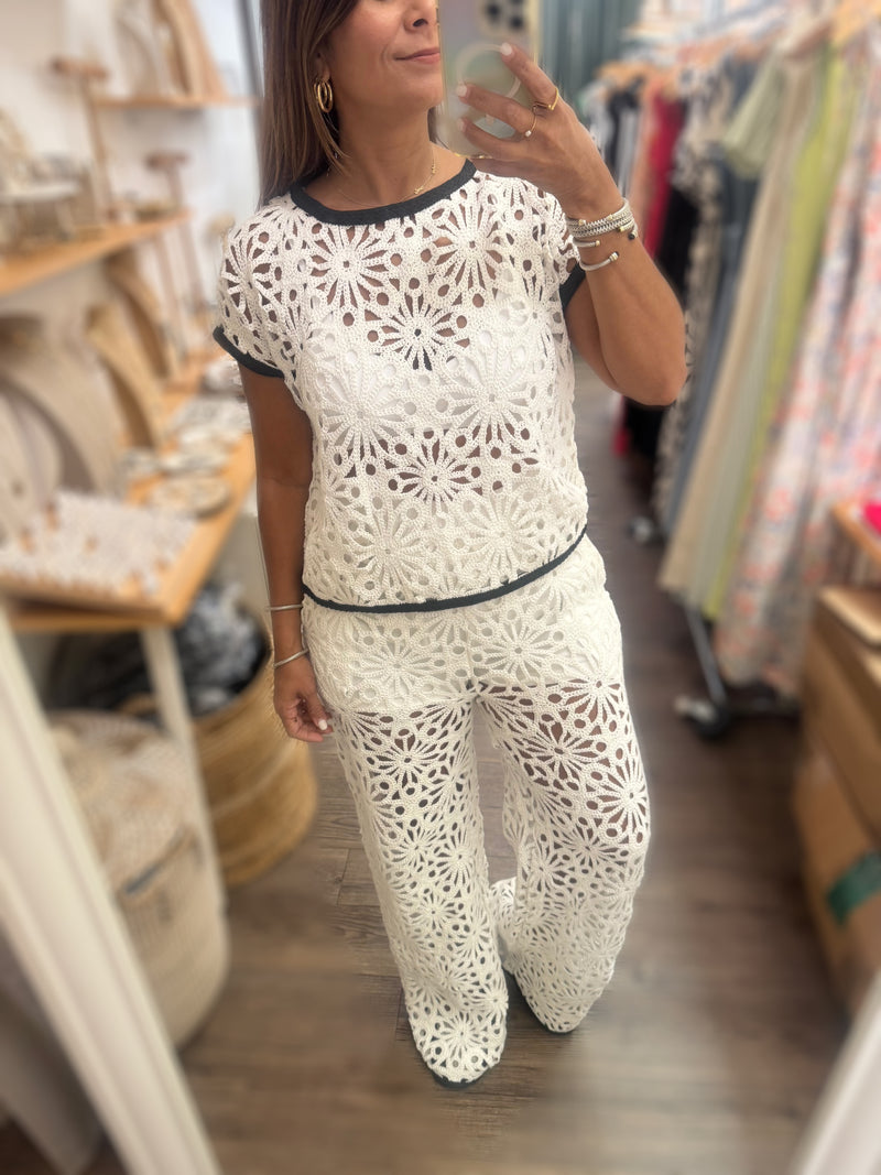 White Crochet Top & Pant Set
