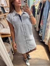 Navy Stripes Shirt Dress