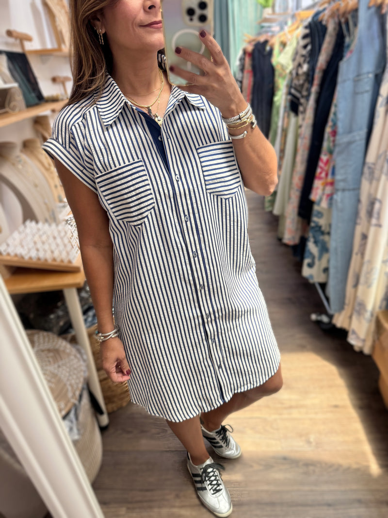Navy Stripes Shirt Dress