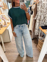 Green Contrast Trim Top